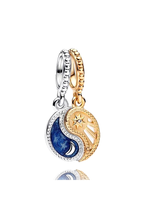 925 Sterling Silver Charm for Bracelets Golden Sun and Moon Tai Chi Pendant Charm Women Bracelet Charm