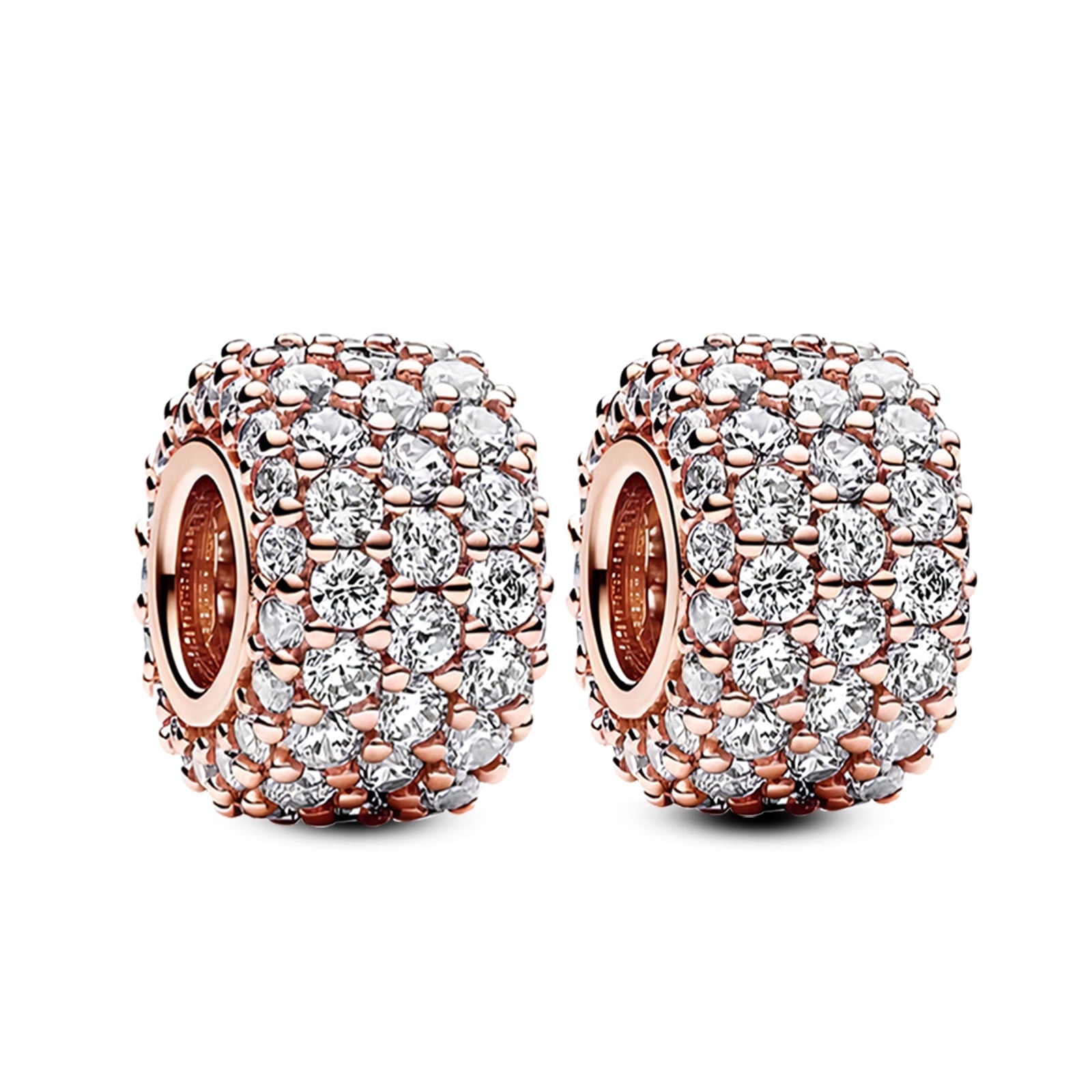 ROSIANNA 925 Sterling Silver Rosegold Clear Cubic Zirconia Bracelet Charms, 2 Pack