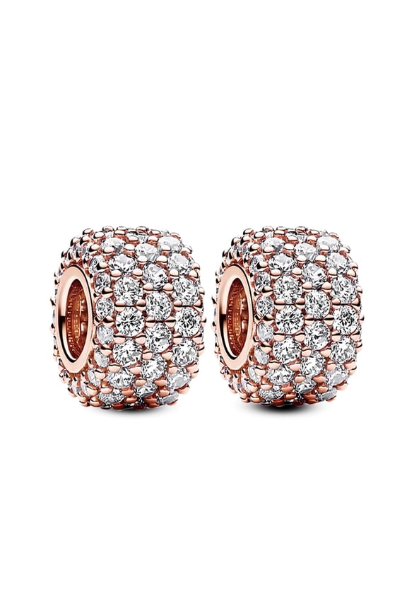 925 Sterling Silver Rosegold Clear Cubic Zirconia Bracelet Charms, 2 Pack