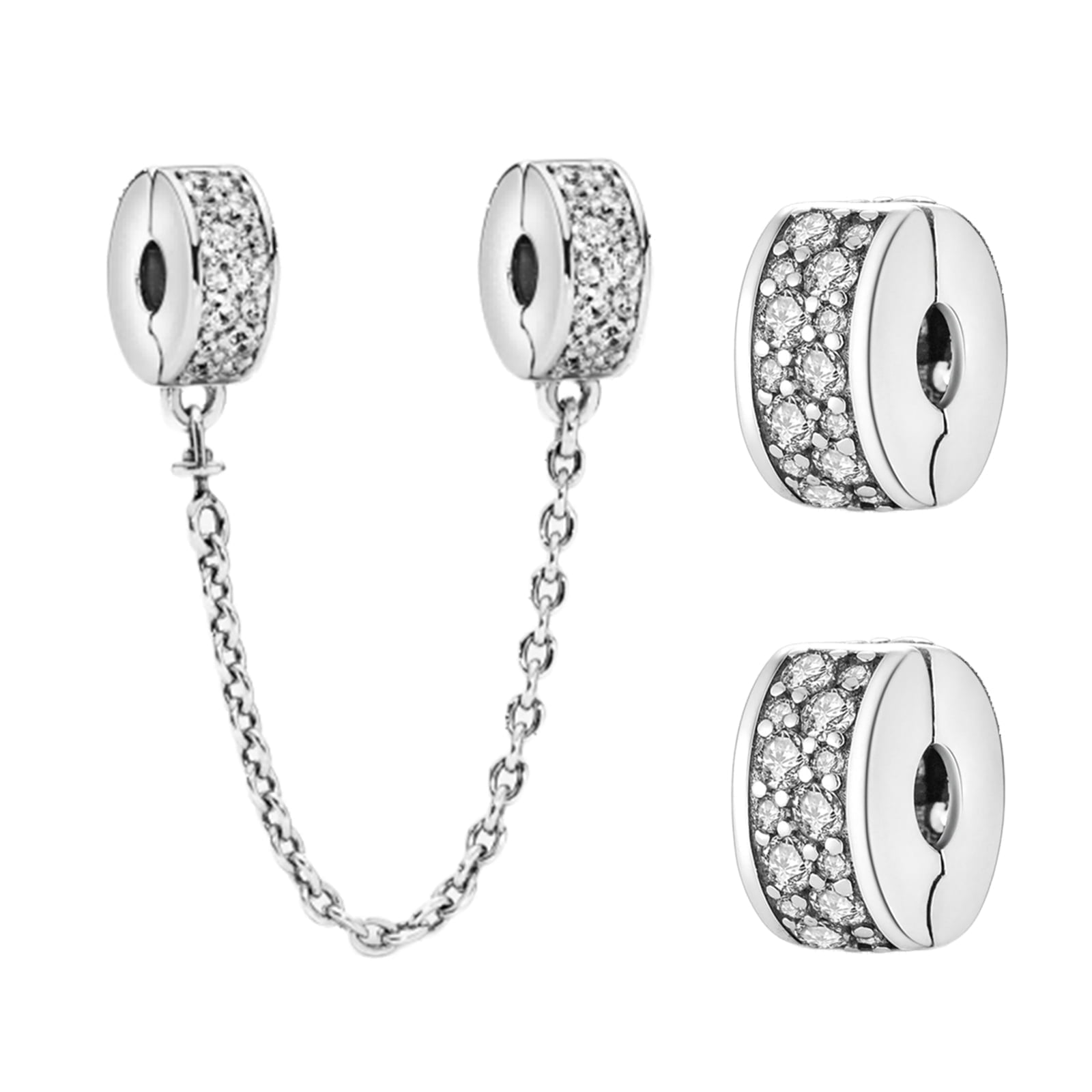 ROSIANNA 925 Sterling Silver Safety Chain & Clips Charms fit Bracelets Necklaces Dangle Beads with 5A Cubic Zirconia Christmas Valentine Mother's Day Gift for Women