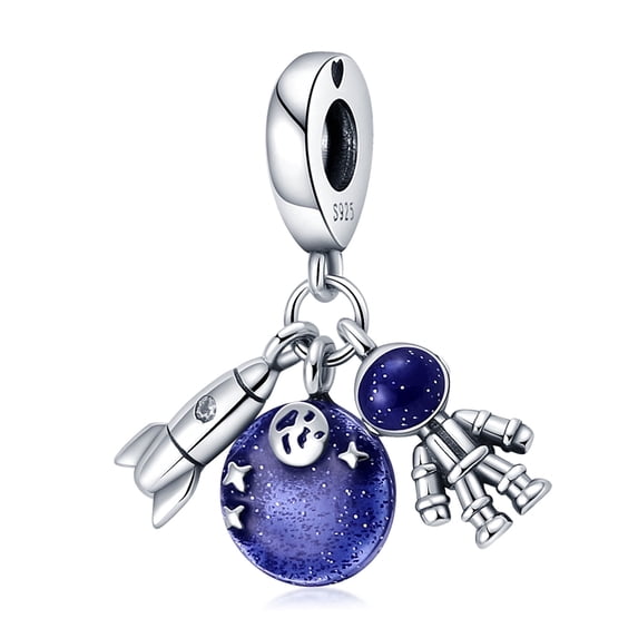 ROSIANNA Planetary Astronaut Aircraft Dangle for Women Charm Bracelet Necklace, 925 Sterling Silver