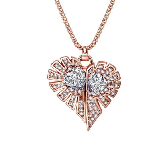 ROSIANNA Rose Gold Heart Pendant Necklace for Women, Clear Crystal, Rhinestone Accents