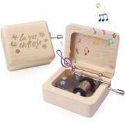 ROSIKING Wooden Music Box,Hand Crank Classic Antique Carved Wood Musical Boxes Best Gift for Birthday for Kids Children Christma Maple Box la Vie en Rose