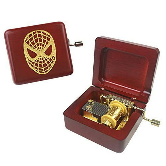 ROSIKING Wooden Music Box,Hand Crank Classic Antique Carved Wood Musical Boxes Best Gift for Birthday for Kids Children Christma (Red Wine Box(Spider Man))