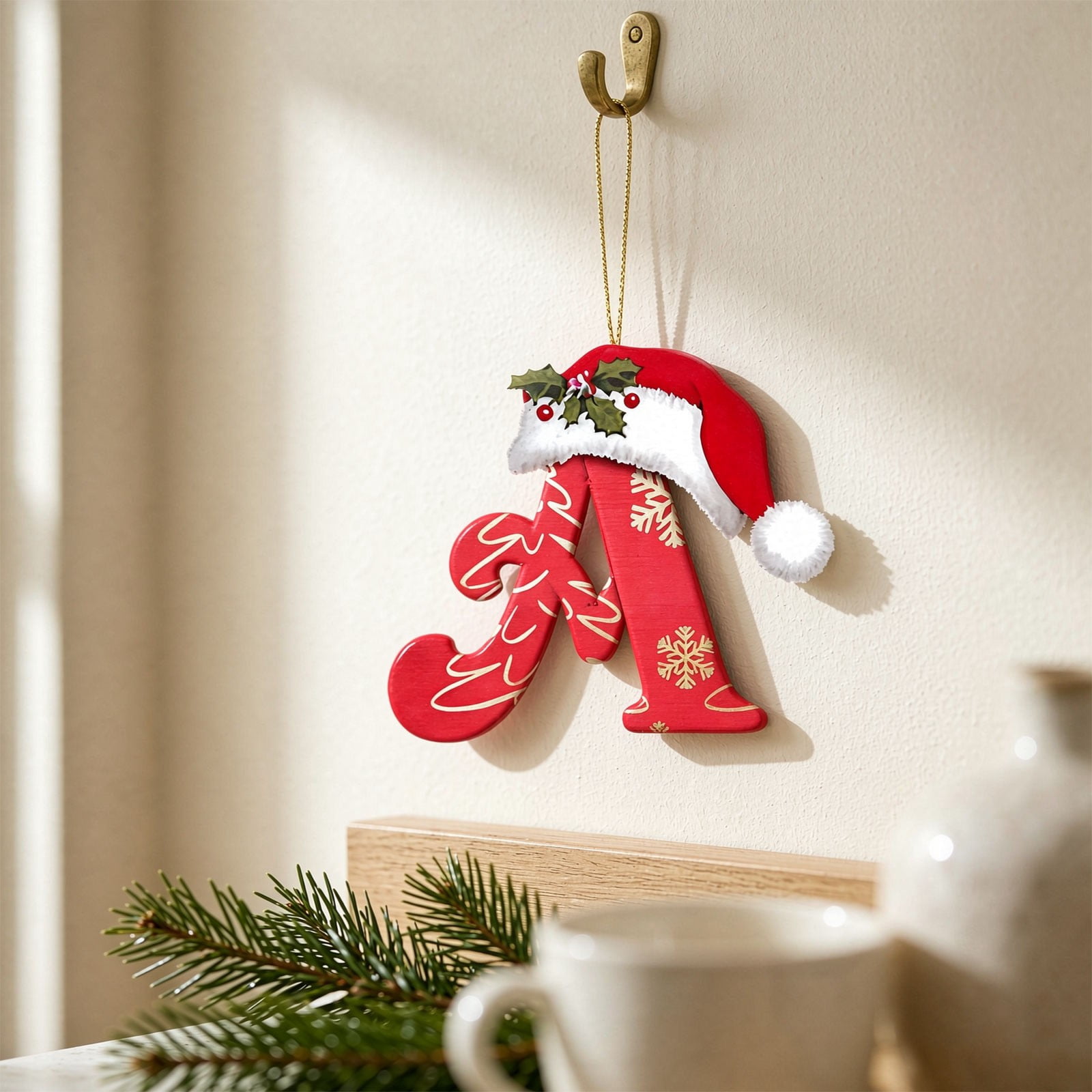 ROSINE Alphabet Letter Christmas Ornament Santa Hat Acrylic, Letter A ...