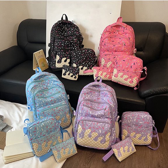 ROSINE School Bag for High School University for Ages 6th 7th 10th 12th Ice Series Three Piece Rucksack Set Multi Compartment Stylish Carryall for Daily Travel Campus Commute,Purple-A