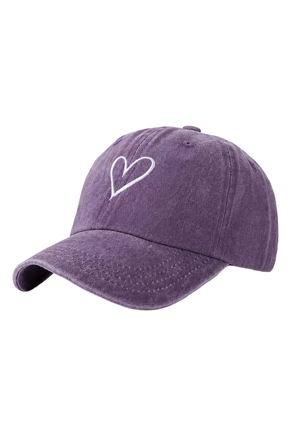 Vintage Heart Embroidered Baseball Cap Distressed Baseball Adjustable Outdoors Fashion Comfortable Unstructured Foldable Visor Hat for Women Low Profile Cotton Cap Purple