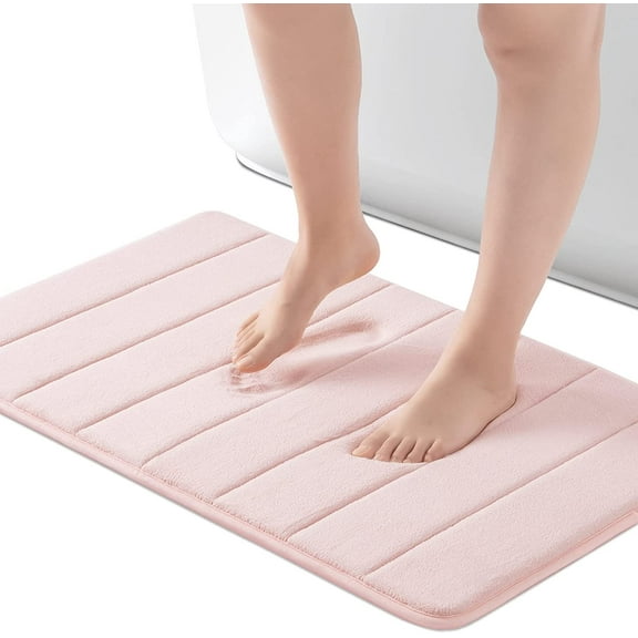 ROSMARUS Memory Foam Bath Mat 20” x 32”, Water Absorbent Shower Mat, Thick Bath Rugs for Bathroom Non Slip with PVC Backing, Ultra Soft Bathroom Rugs for Floor & Tub, Crystal Pink