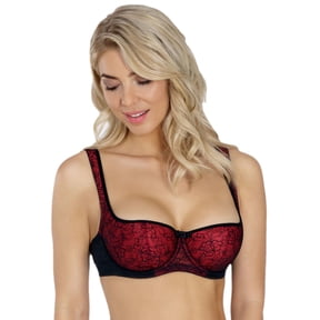 ROSME Women's Lace Balconette Bra with Push-Up Effect, Underwired Demi Cup, Grand Collection