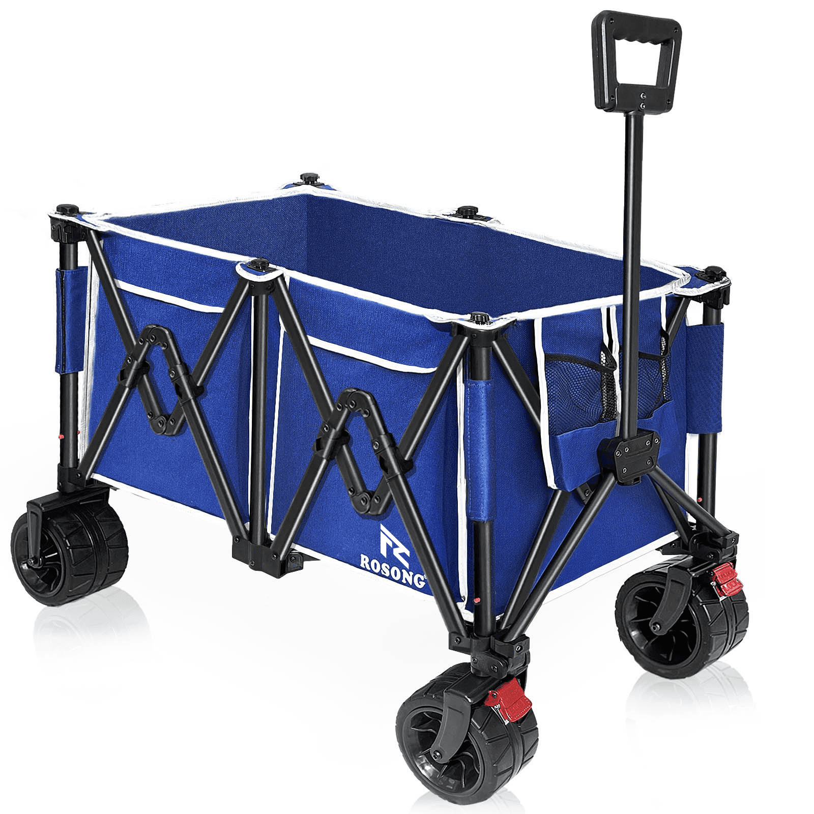 ROSONG Folding Wagon Cart for Beach Heavy Duty Collapsible 500 lbs with Big  Wheels All Terrain Foldable for Groceries Sand Garden Blue