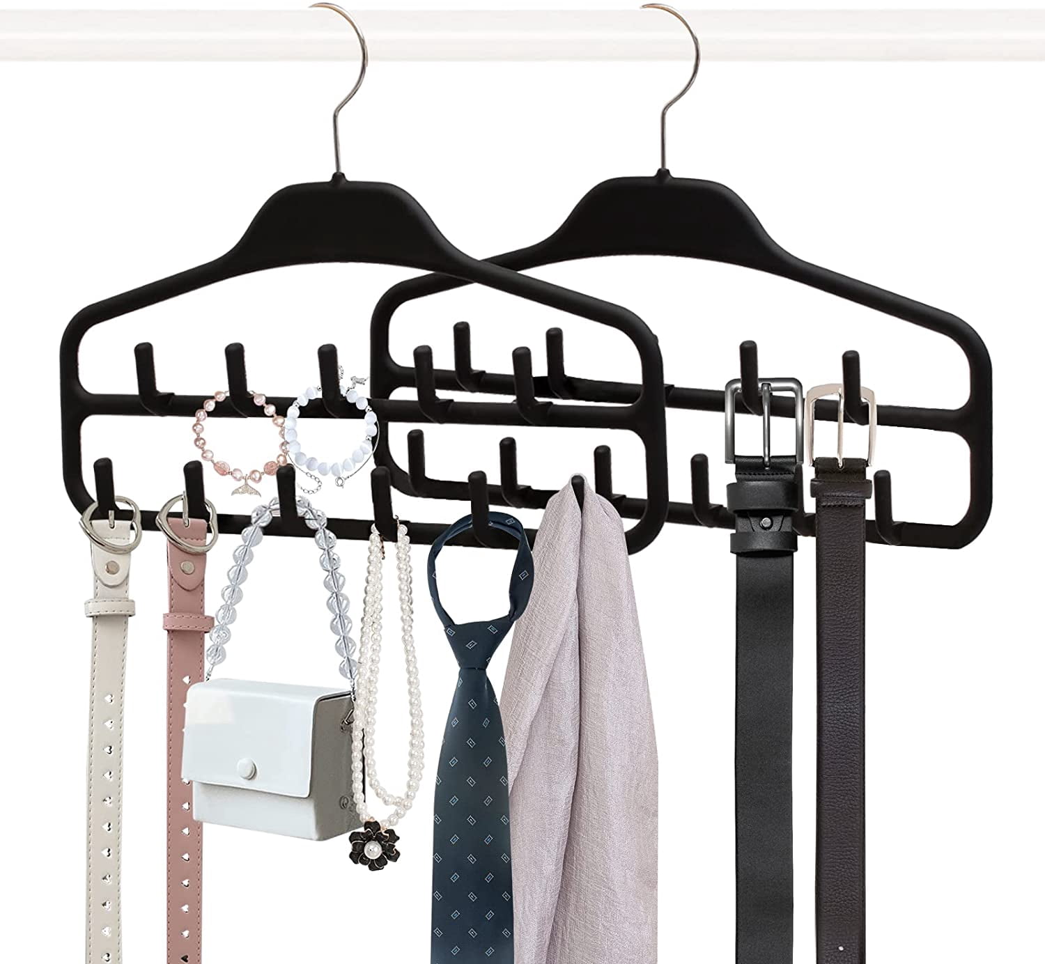 BigOtters Rotatable Belt Rack Closet Organizer - Hanging Holder For Belts, Bras, Ties, Scarves, Purses (Black)