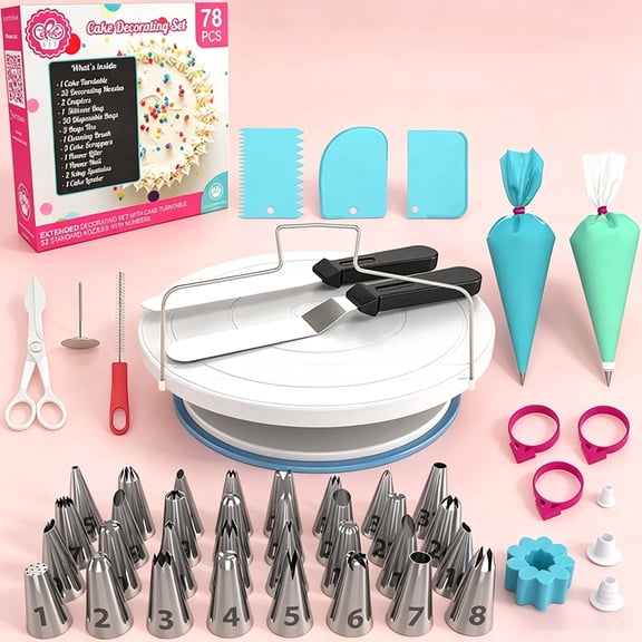 ROSOZ 390Pcs Cake Decorating Kit Baking Supplies Set, Non-Slip Cake Turntable with Numbered Icing Piping Tips, Baking Tools for Beginners & Baking Lovers