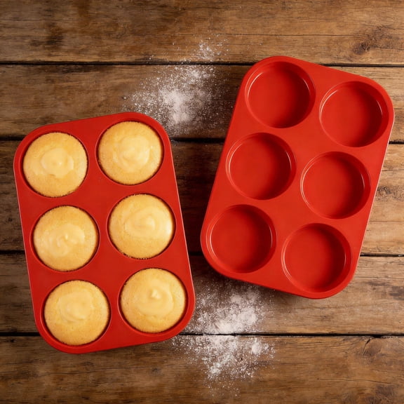 ROSOZ 6-Cup Round Silicone Muffin Pan - Non-Stick Oven Safe Baking Tray for Cupcakes, Muffins & Mini Cakes, Heat Resistant Bakeware