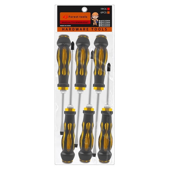 ROSOZ 7 Pcs Magnetic Through‑Hole Screwdriver Set, CR‑V Steel Phillips & Flat Head, Impact‑Resistant Heavy Duty Hand Tools for Household & Industrial Repair