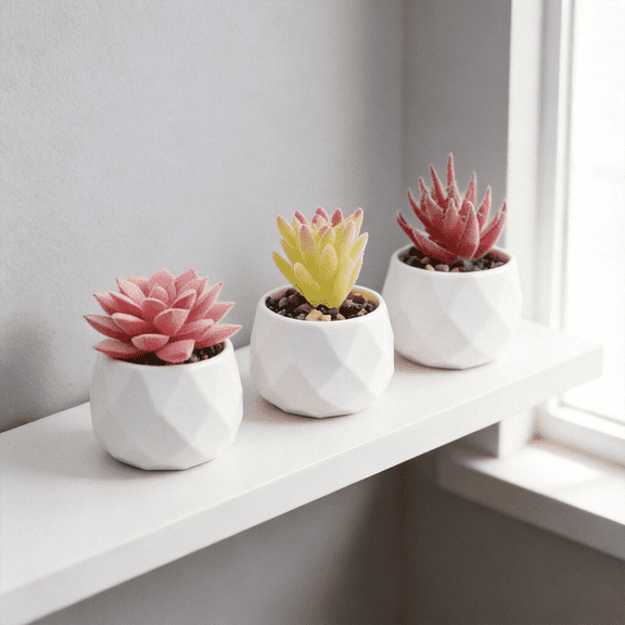 ROSOZ Artificial Succulent Plants Mini Potted Fake Flowers for Home Decor Office Desk Tabletop Decoration Lovely Small Cute Desktop Greenery