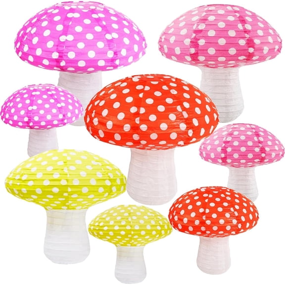 ROSOZ Mushroom Paper Lanterns (8" & 12") - Rice Paper Hanging Decor for Halloween, Forest Theme Parties, Nursery, Christmas & Garden Events