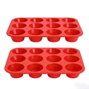 ROSOZ Set of 1 or 2 High Quality Round Silicone Muffin Cups, 12-Cavity Baking Molds for Desserts and Frozen Treats
