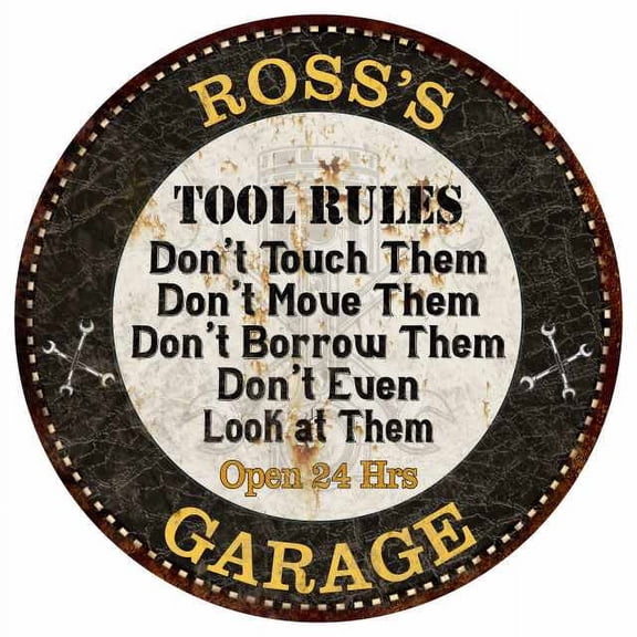 ROSS'S Garage Rules 12" Round Metal Sign Garage Bar Wall Dcor 200120013107