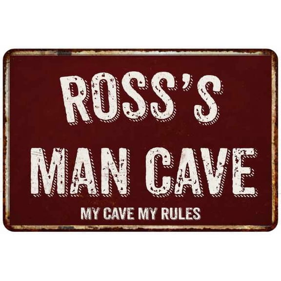 ROSS'S Man Cave Red Grunge Gift Sign Metal 12x18 Decor 208120003107