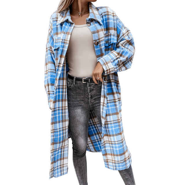 ROSVIGOR Flannel Shirts For Women Winter Coat Long Plaid Shirt Button