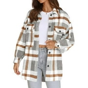 ROSVIGOR Flannel Shirts for Women Plaid Jacket Long Sleeve Button Down Shacket Chest Pocketed Shirts