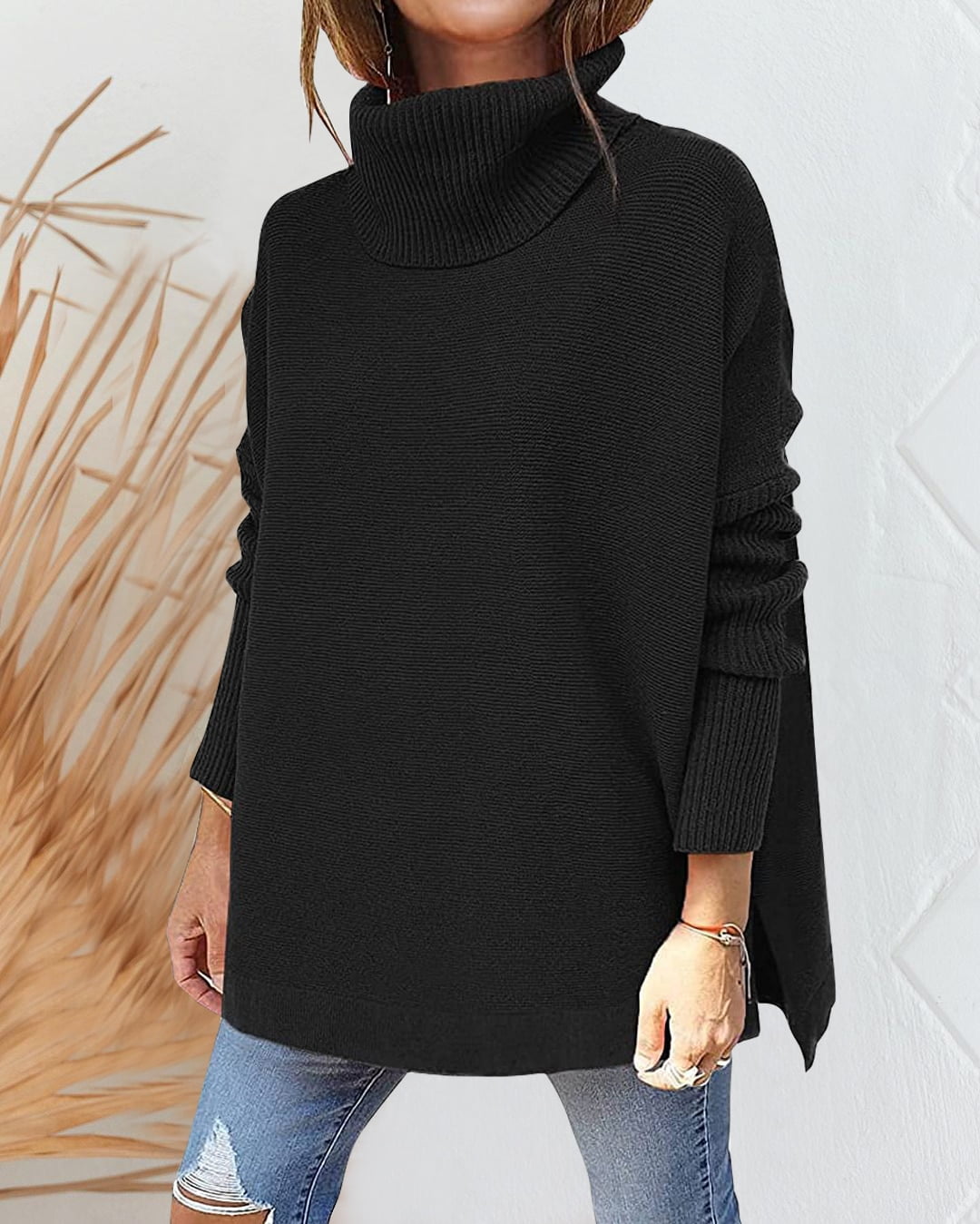 Women's Turtleneck Oversized Pullover Sweater | Long Sleeve, Ribbed Hem - View #8