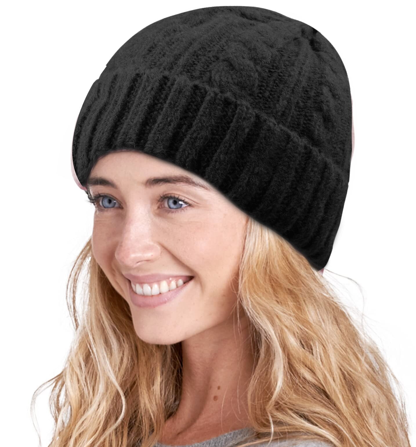 ROSVIGOR Womens Beanie Winter Hat Chunky Cable Knit Hats Soft Stretch