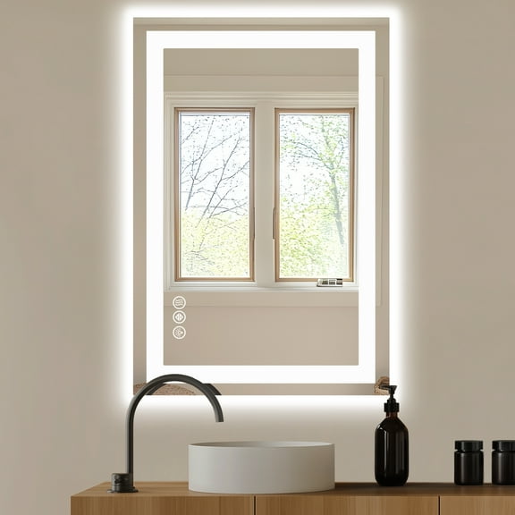 ROSVOVO 24''×36'' Smart LED Bathroom Mirror with Anti-Fog - Dual Front & Backlit Lighting, 3 Color Temperatures, Memory Function, and Adjustable Brightness