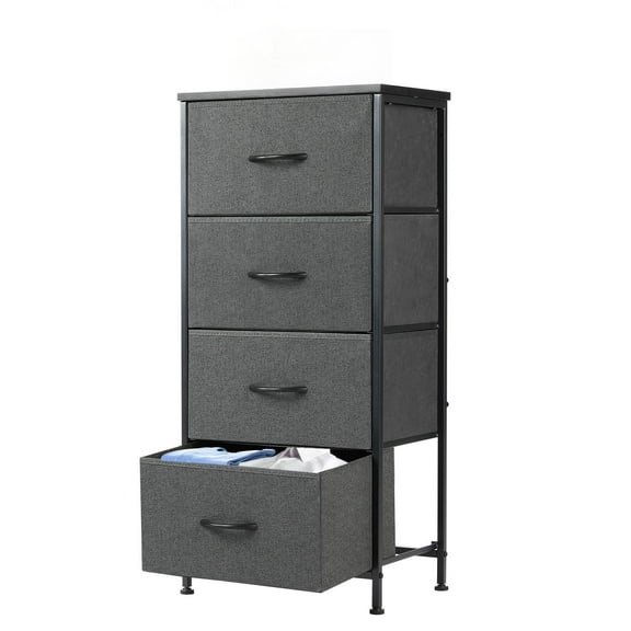 ROSVOVO 4 Drawer Dresser for Bedroom with Wood Top, Fabric Storage Cabinet Organizer with Sturdy Steel Frame for Closet, Entryway, Dorm Room, Gray Nightstand Chest