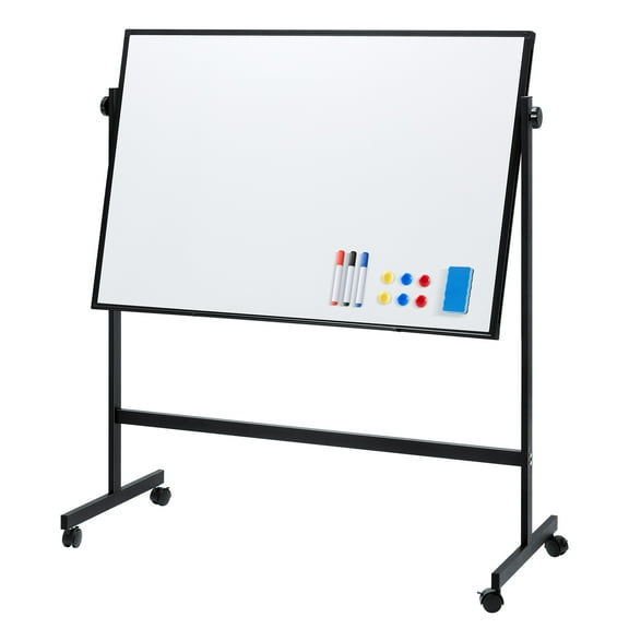 ROSVOVO 46x32 Inch Mobile Magnetic Whiteboard on Wheels | Double-Sided Height-Adjustable Aluminum Stand for Office, Classroom & Home, Black