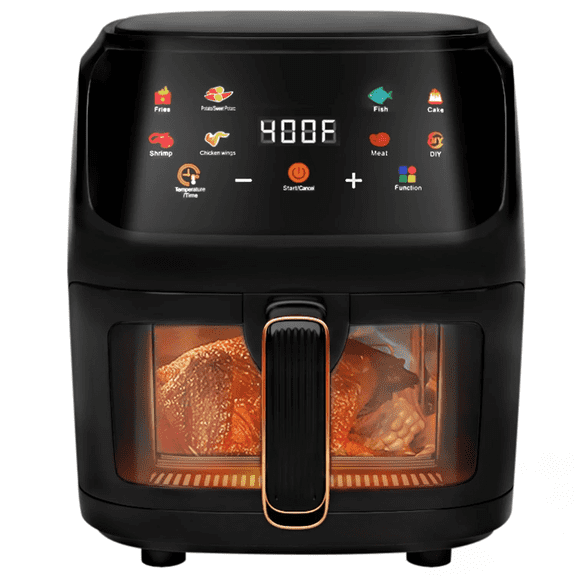 ROSVOVO 7.5QT Air Fryer with Digital Touchscreen & View Window - Large Capacity Oil Free Cooker for Family Meals