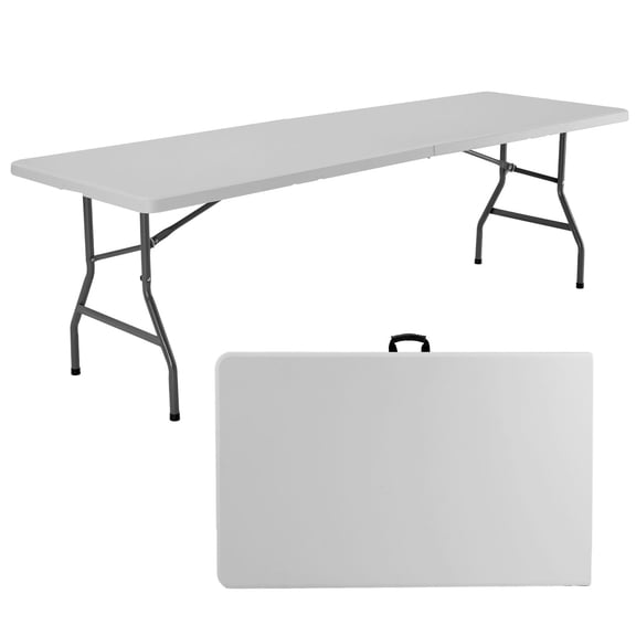 ROSVOVO 8ft Heavy-Duty Folding Table | 300lb Capacity | Instant Setup, Easy Clean & Carry for Camping, Parties, Projects