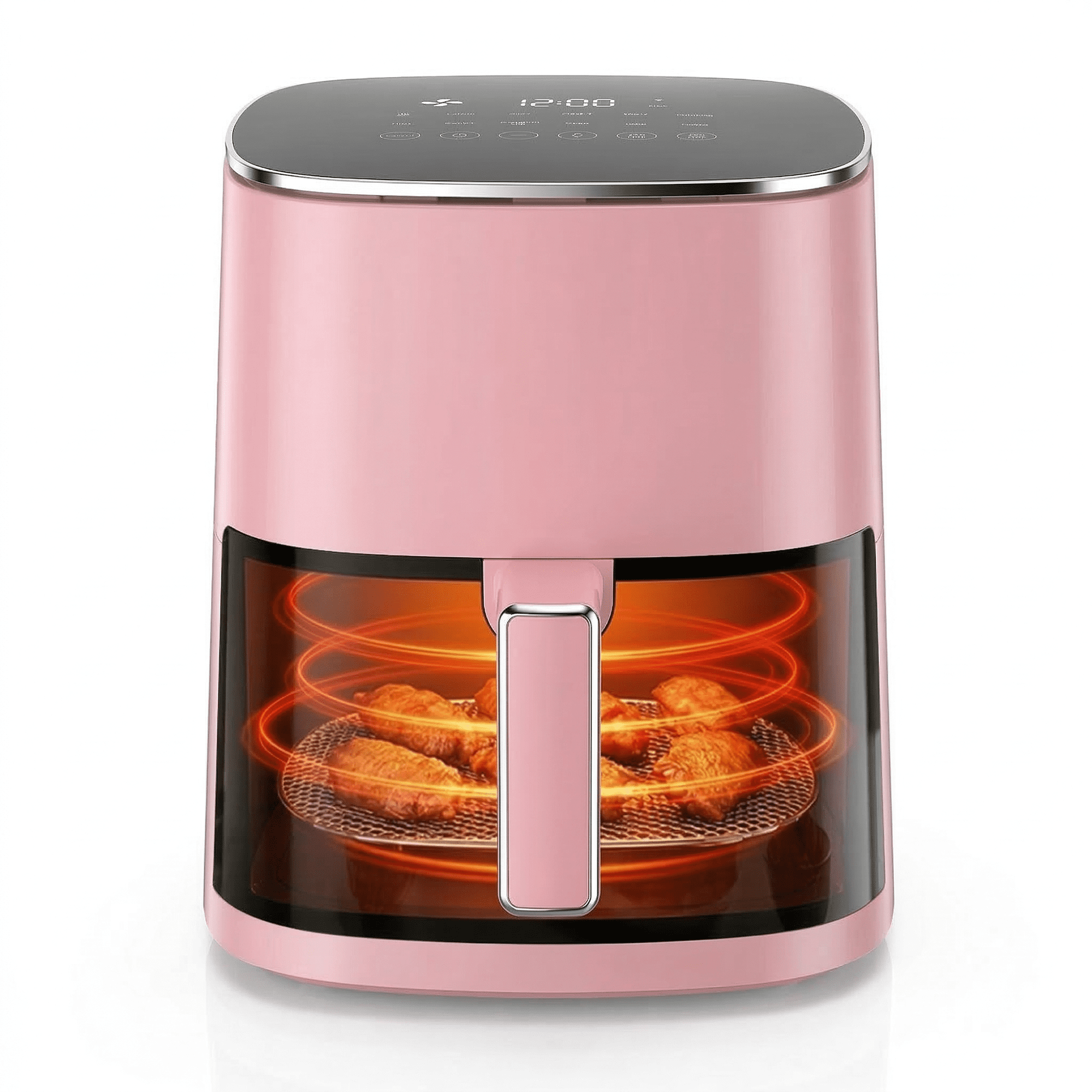 ROSVOVO Air Fryer 6-Quart with Viewing Window 12-in-1 Functions Digital Cooker for Crispy Fries Roasted Chicken Wings, 400°F Max Temperature, Pink