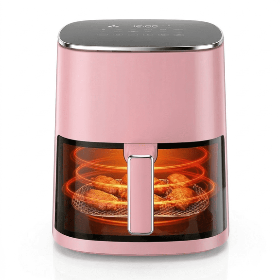 ROSVOVO Air Fryer 6-Quart with Viewing Window 12-in-1 Functions Digital Cooker for Crispy Fries Roasted Chicken Wings, 400°F Max Temperature, Pink
