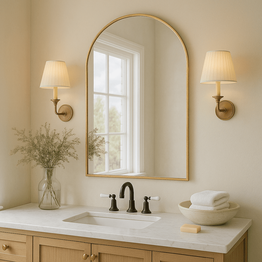 ROSVOVO Arched Wall Mirror 30x22 Inch Gold - Modern Bathroom Vanity ...