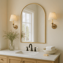 ROSVOVO Arched Wall Mirror 30x22 Inch Gold - Modern Bathroom Vanity Mirror with Metal Frame for Bedroom, Living Room & Entryway