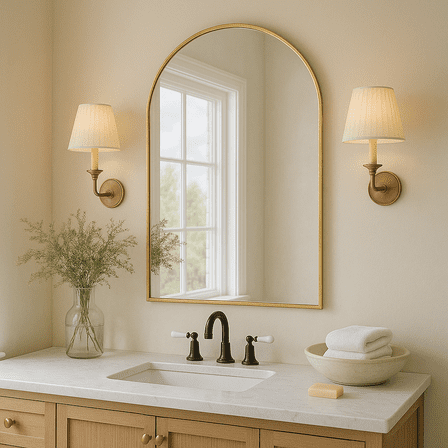 ROSVOVO Arched Wall Mirror 30x22 Inch Gold - Modern Bathroom Vanity Mirror with Metal Frame for Bedroom, Living Room & Entryway