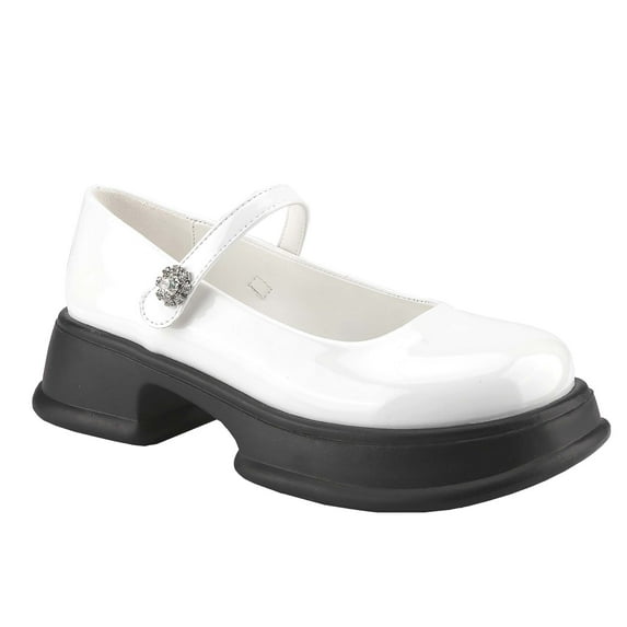 【ROSY-1】Womens Platform Chunky Heel Loafers Classic Round Toe Slip On, Oxfords Shoes with Rhinestone On Strap Girl Walking Shoes Footwear Stylish Fashion Comfort High Heel