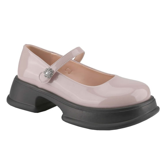 【ROSY-1】Womens Platform Chunky Heel Loafers Classic Round Toe Slip On, Oxfords Shoes with Rhinestone On Strap Girl Walking Shoes Footwear Stylish Fashion Comfort High Heel