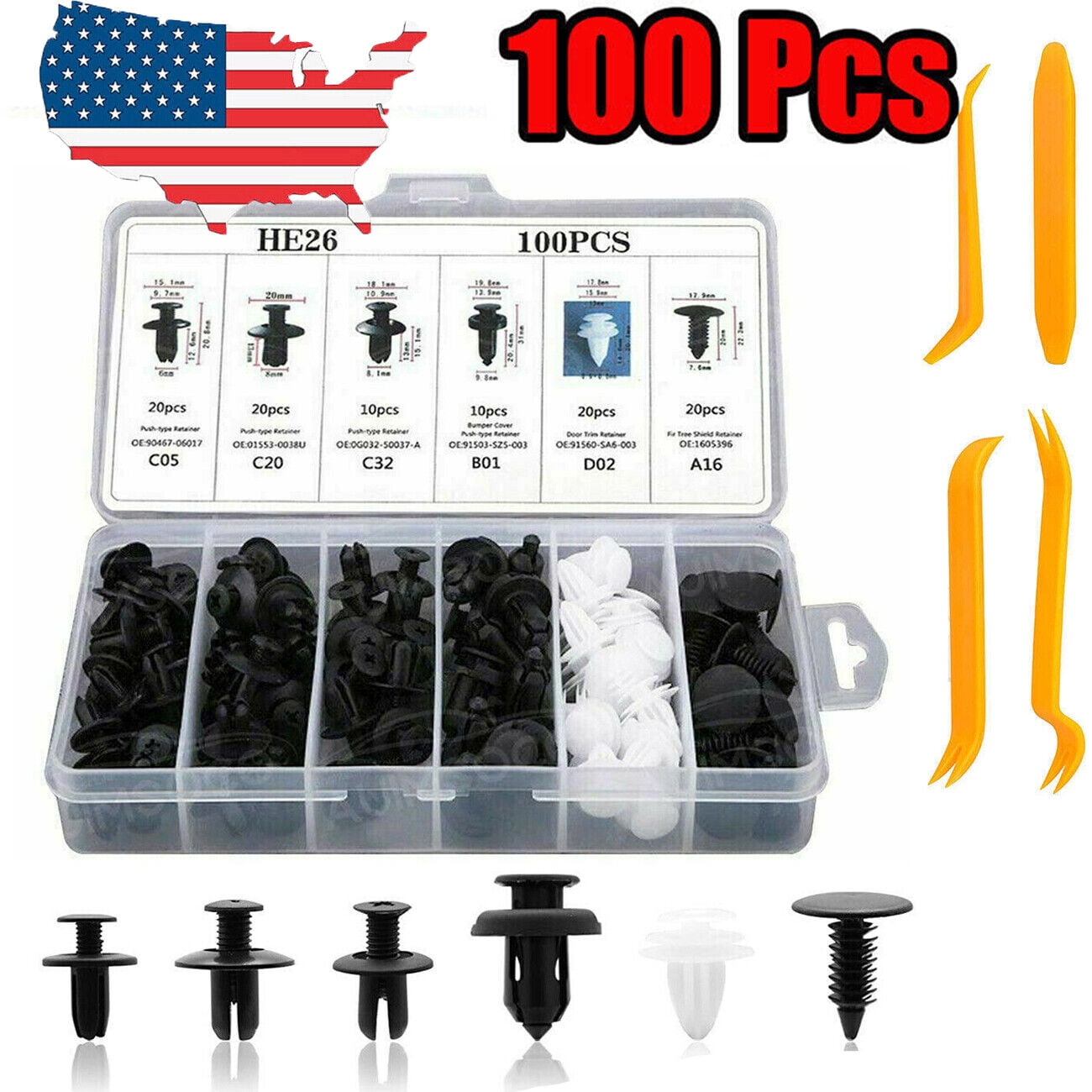 ROSY PIXEL 100Pcs 6 Size Universal Fender Liner Fastener Rivet Push ...