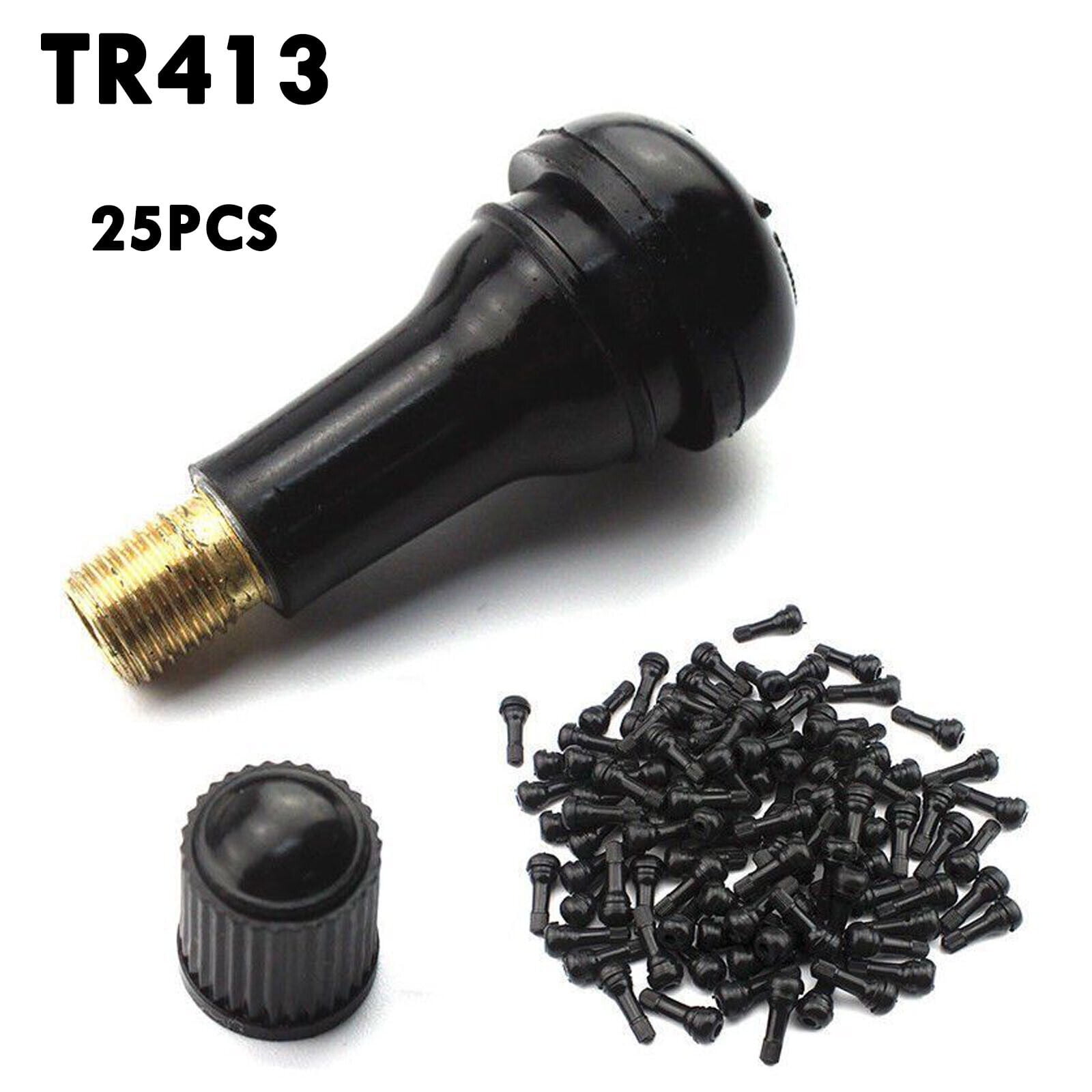 25-Pack TR413 Snap-In Rubber Tire Valve Stems – Short, Black, Most Popular Size
