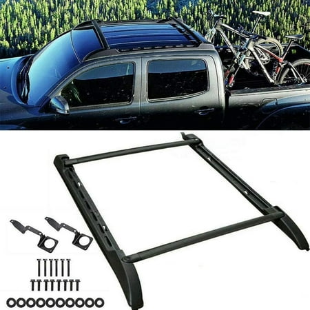 ROSY PIXEL Roof Rack Set for Toyota Tacoma Double Cab 2005-2023 Black (2Pcs Cross Bars& 2Pcs Side Rails)