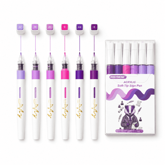 ROSYMENG 0.5–2 mm Acrylic Soft-Tip Painting Pens (Suitable for Sketching), 6-Pack