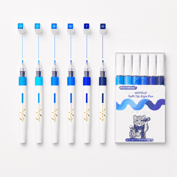 ROSYMENG 0.5-2mm Acrylic Soft Plastic Tip Painting Pens for Sketching, 6-Count