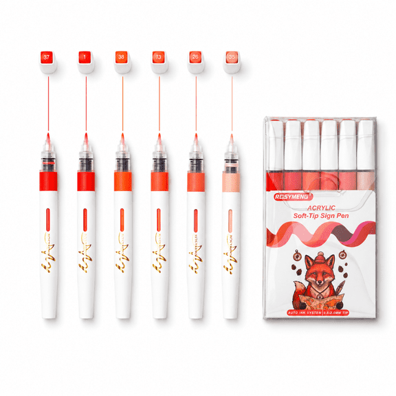 ROSYMENG 0.5-2mm Acrylic Soft Plastic Tip Painting Pens for Sketching, 6-Count