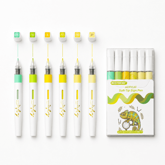 ROSYMENG 0.5-2mm Acrylic Soft Plastic Tip Painting Pens for Sketching, 6-Count