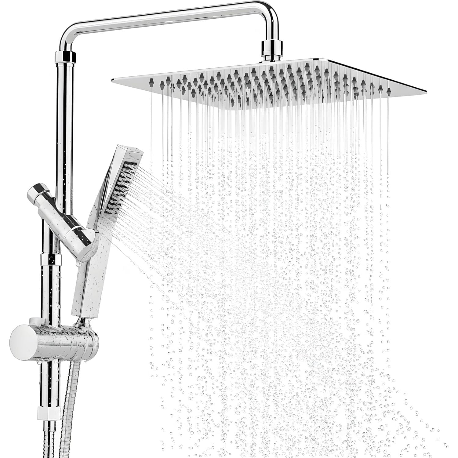 ROSYNEY 10 Inch Metal Rain Shower Heads with Handheld Spray Combo, Dual Shower Head with Adjustable Slide Bar and Stainless Steel Hose, Height Adjustable, Chrome