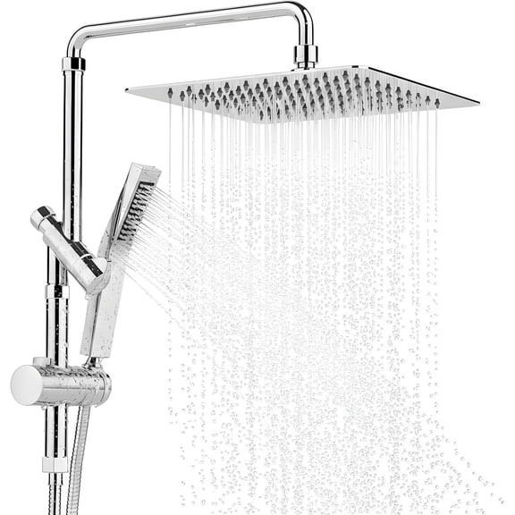 ROSYNEY 10 Inch Metal Rain Shower Heads with Handheld Spray Combo, Dual Shower Head with Adjustable Slide Bar and Stainless Steel Hose, Height Adjustable, Chrome