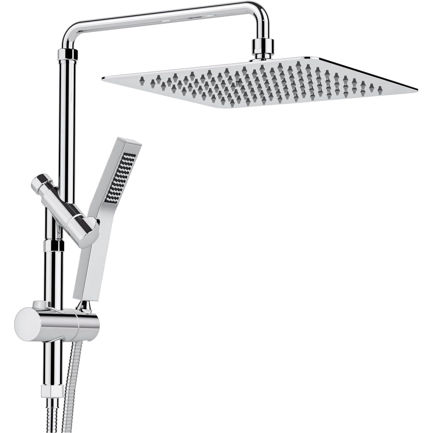 ROSYNEY 12 Inch Metal Rain Shower Heads with Handheld Spray, Dual Shower Head with Adjustable Slide Bar and Stainless Steel Hose, Height Adjustable, Chrome