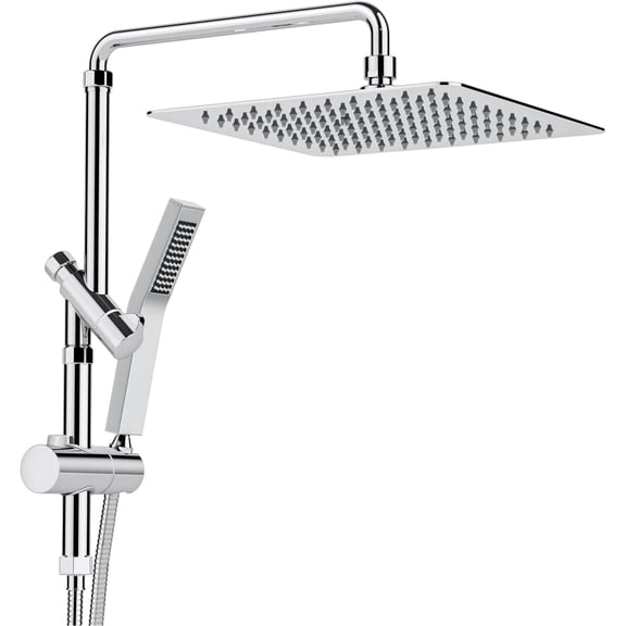 ROSYNEY 12 Inch Metal Rain Shower Heads with Handheld Spray, Dual Shower Head with Adjustable Slide Bar and Stainless Steel Hose, Height Adjustable, Chrome